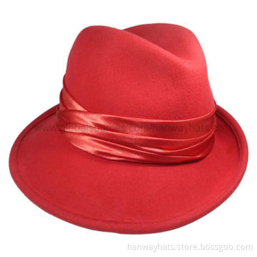 Ladies' Red Wool Felt Hat with Vented Satin Band Trim